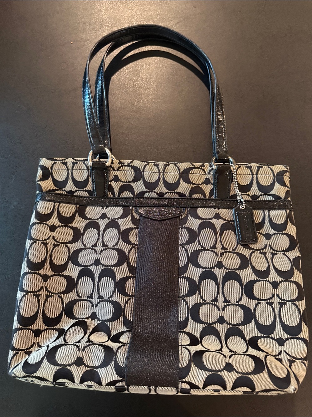 Coach Canvas Tote in Black and Cream Signature Print